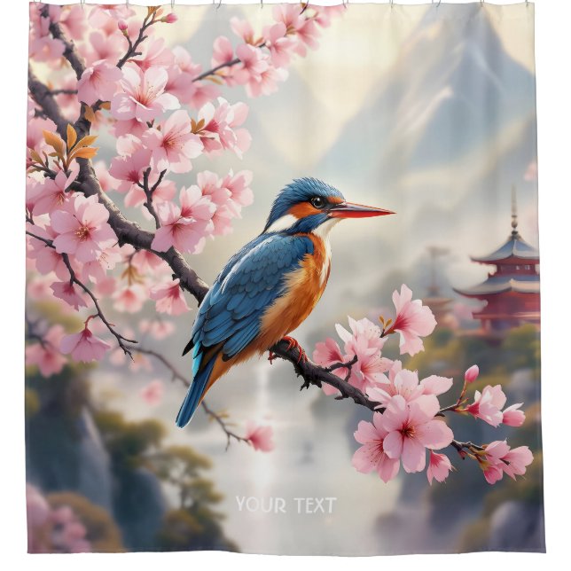 Rideaux De Douche Imaginaire mignon Sakura Bleu d'oiseau (Devant)