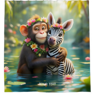Rideaux De Douche Imaginaire mignon singe Zebra Hug