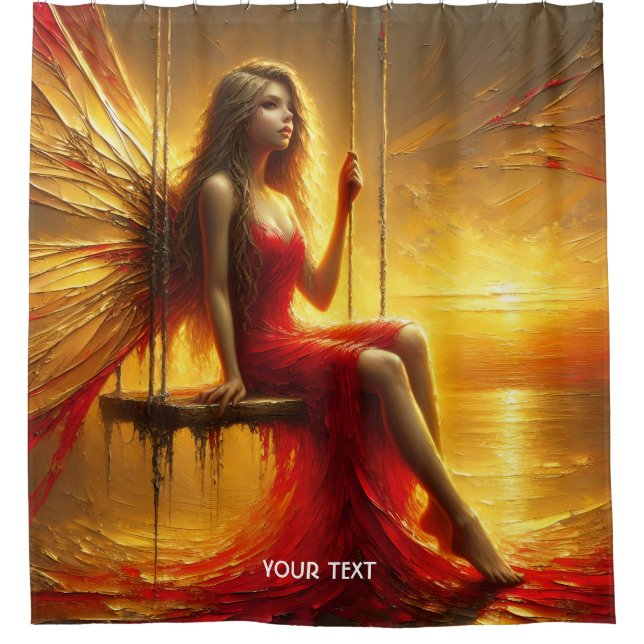 Rideaux De Douche Imaginaire mignonne fille robe rouge soleil (Devant)