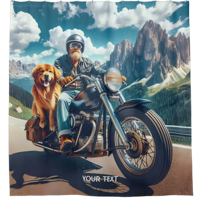 Rideaux De Douche Imaginaire Mignonne Homme Chien Moto (Devant)