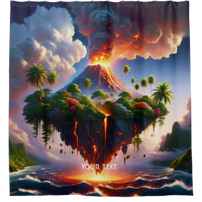 Rideaux De Douche Imaginaire Mignonne Île Avec Volcan (Devant)