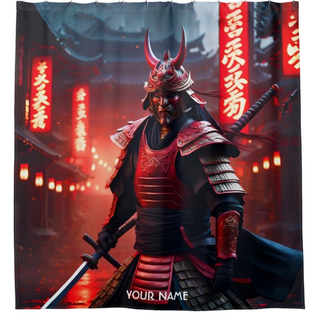 Rideaux De Douche Imaginaire Mignonne Vivid Samurai En Rouge (Devant)