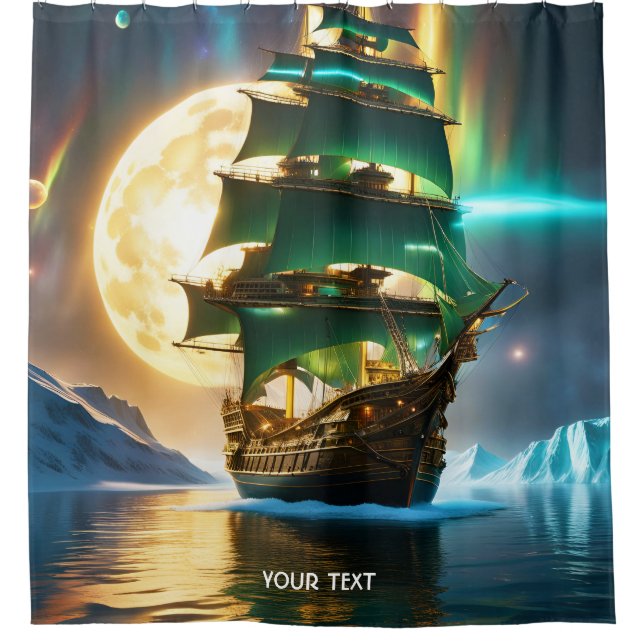 Rideaux De Douche Imaginaire mignonne Vivid Sea Ship Moon (Devant)