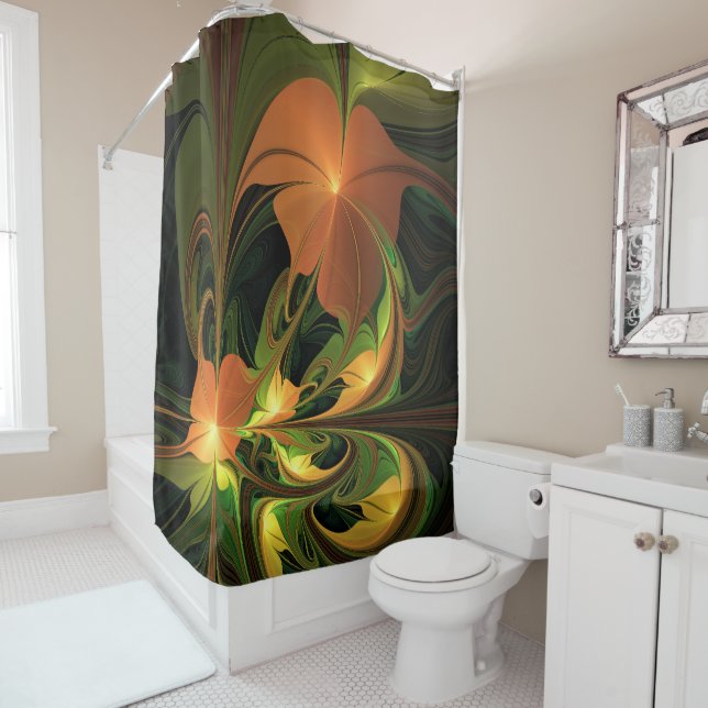 Rideaux De Douche Imaginaire Plante Abstrait rouille verte Brown fra (En situation)