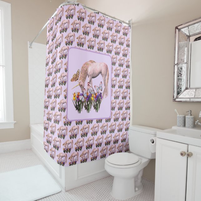 Rideaux De Douche Imaginaire Unicorne Et Papillons (En situation)