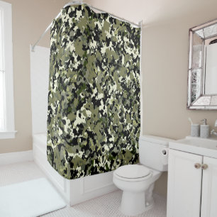 Rideaux De Douche Impression de motif de camouflage vert noir crème