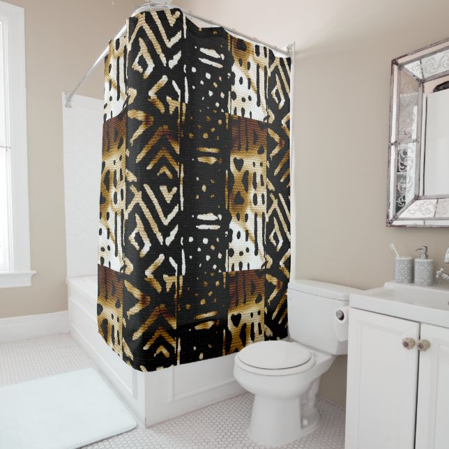 Rideaux De Douche Impression de tissu de boue africaine (En situation)