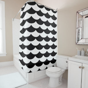 Rideaux De Douche Impression d'échelle de poisson noir et blanc