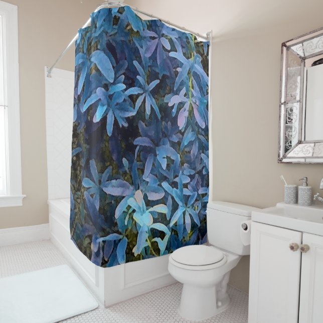 Rideaux De Douche Impression Feuille bleue (En situation)