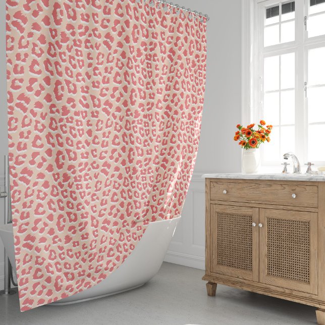 Rideaux De Douche Impression léopard corail blanc (Coral Apricot Leopard Print Shower Curtain by Looly Elzayat
)