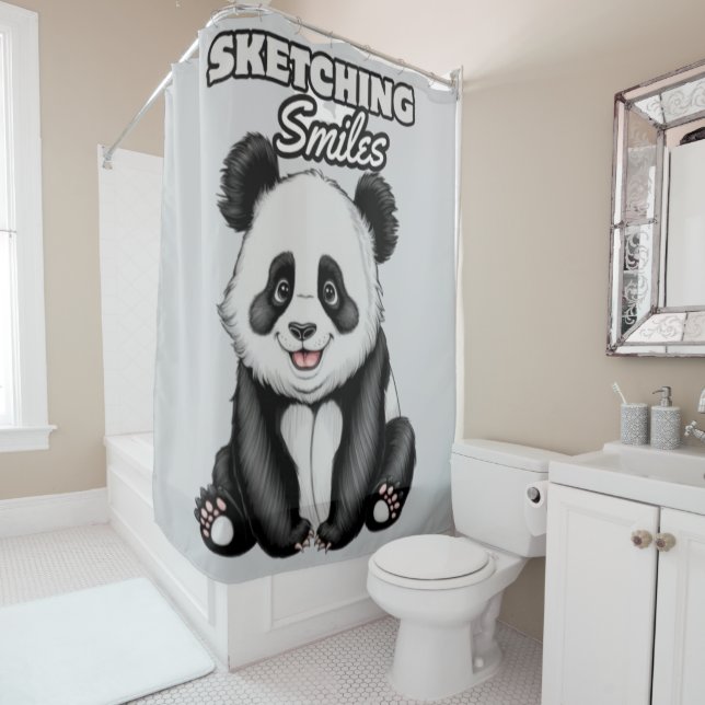 Rideaux De Douche Impression Panda Art Noir Et Blanc Classique (En situation)