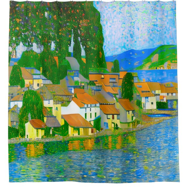 Rideaux De Douche Impressionist  Mediterranean Village by the Sea (Devant)