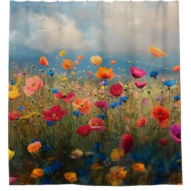 Rideaux De Douche Impressionniste Fleur sauvage vibrant (Devant)