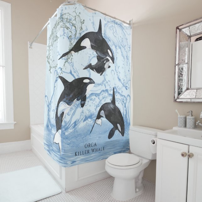 Rideaux De Douche Incroyable Orques d'aquarelle noire et blanche (En situation)