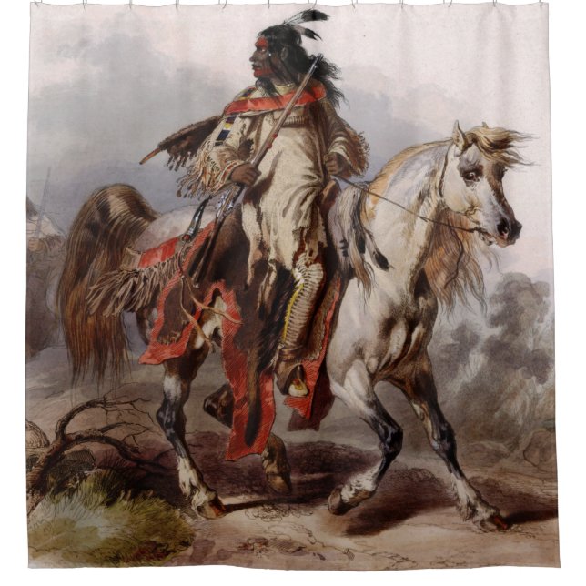 Rideaux De Douche Indien Blackfoot sur le cheval Arabe étant chassé (Devant)