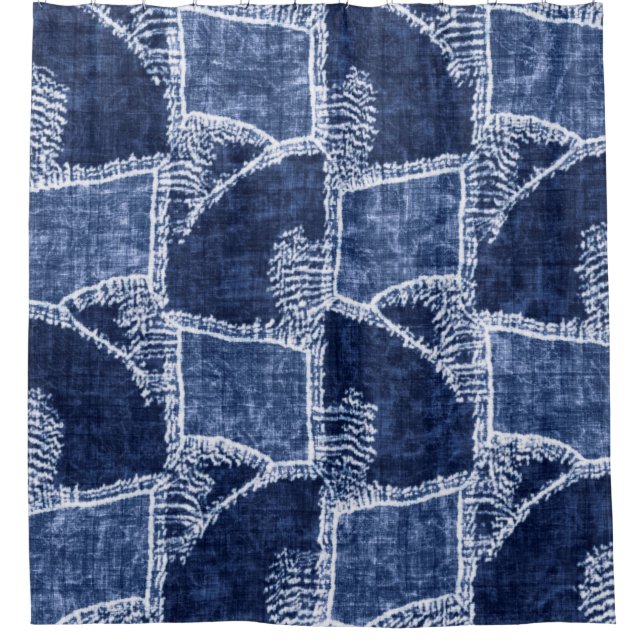 Rideaux De Douche Indigo-Dyed Effect Textured Checked Patchwork Grap (Devant)