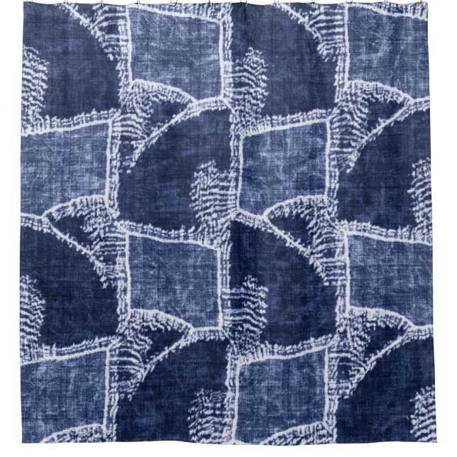 Rideaux De Douche Indigo Patchwork : Texturé Checked Elegance (Devant)