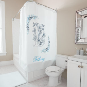 Rideaux De Douche Initiale "B" Monogramme bleu Calme Floral