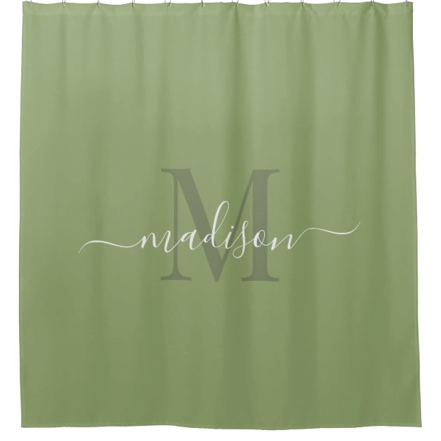 Rideaux De Douche Initiale et nom personnalisable Deep Sage Green (Devant)