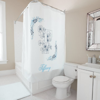 Rideaux De Douche Initiale "T" Monogramme bleu Calme Floral