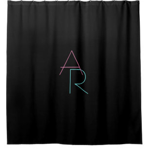 Rideaux De Douche Initiales de chevauchement modernes   Rose Turquoi