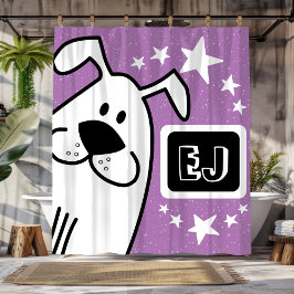 Rideaux De Douche Initiales personnalisées Chien noir et blanc