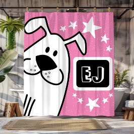 Rideaux De Douche Initiales personnalisées Chien noir et blanc