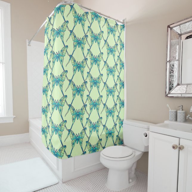 Rideaux De Douche insecte papillon Luna Moth bleu vert (En situation)