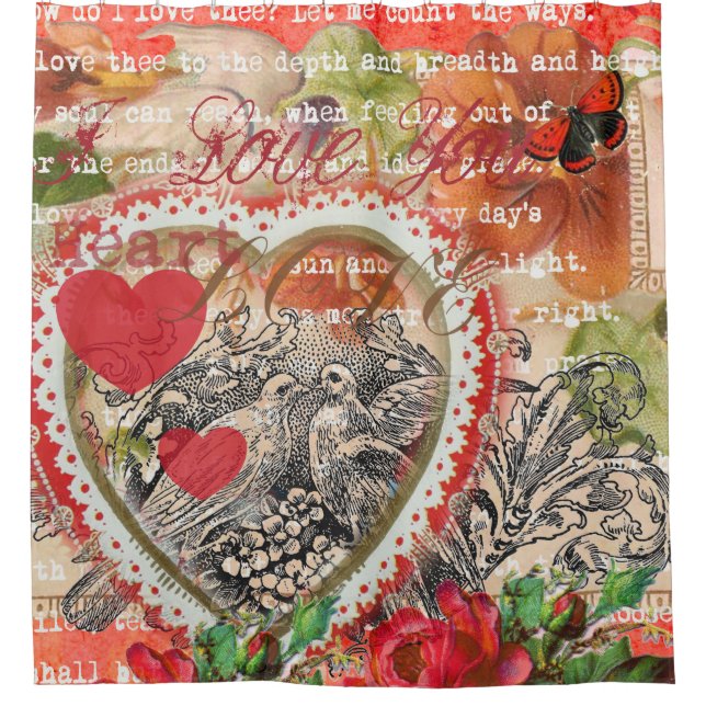 Rideaux De Douche Inséparables Heart Red Art Collage (Devant)