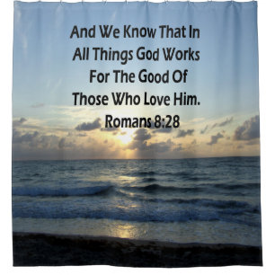 RIDEAUX DE DOUCHE INSPIRING ROMANS 8:28 BIBLE VERSE