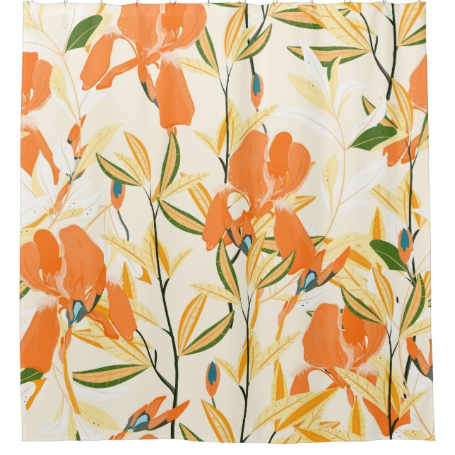 Rideaux De Douche Iris orange : motif floral transparent (Devant)