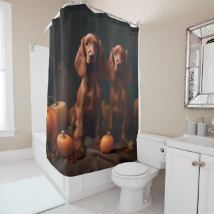 Rideaux De Douche Irlandais Red Setter Chiot Automne Citrouille de p
