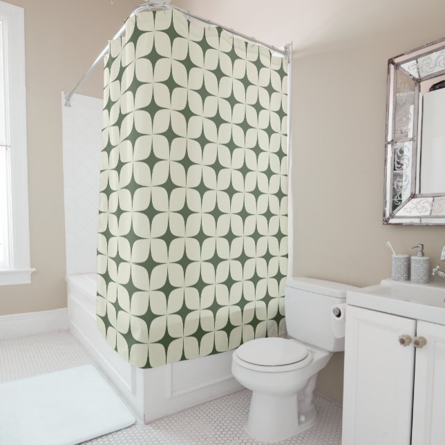 Rideaux De Douche Ivy & Deep Green Mid Century moderne géométrique (En situation)