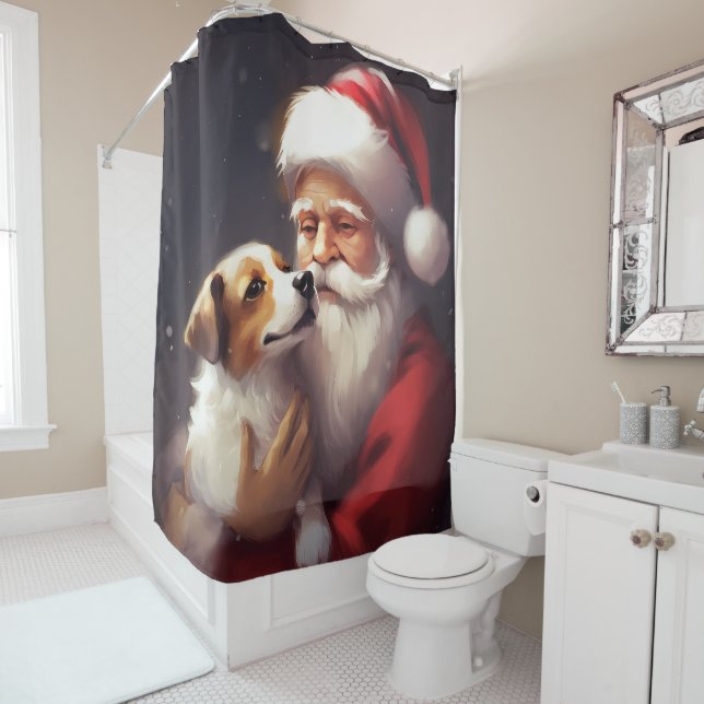 Rideaux De Douche Jack Russell Avec Noël Festif Du Père Noël (En situation)