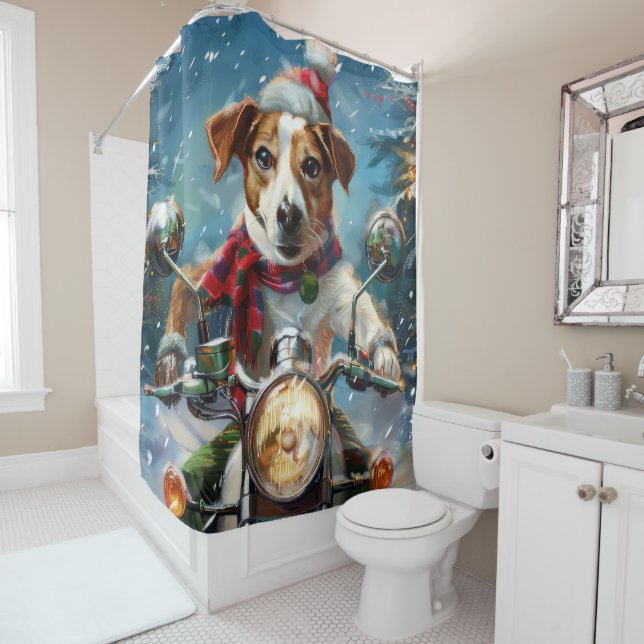Rideaux De Douche Jack Russell Chien équitation Moto Noël (En situation)