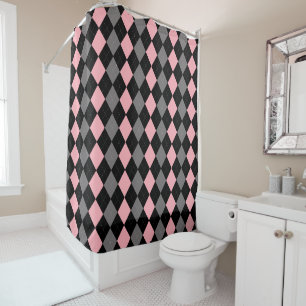Rideaux De Douche Jacquard gris noir rose rétro