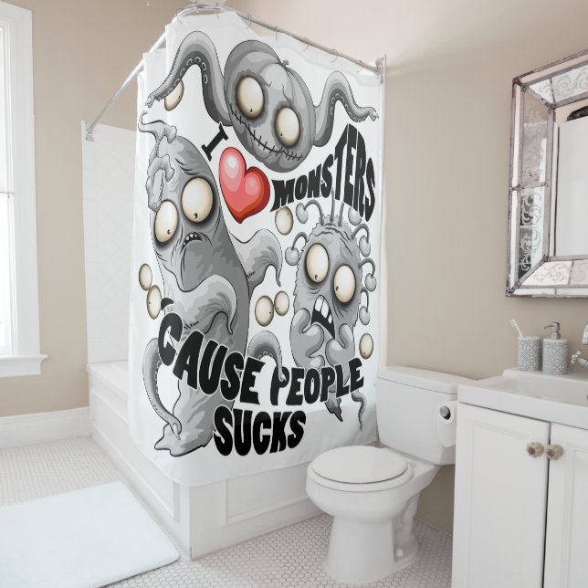 Rideaux De Douche J'aime les monstres parce que les gens aiment les  (En situation)