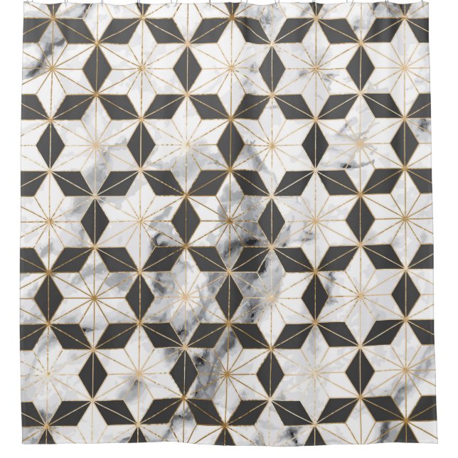 Rideaux De Douche Japonais Asanoha : Motif en marbre d'or. (Devant)