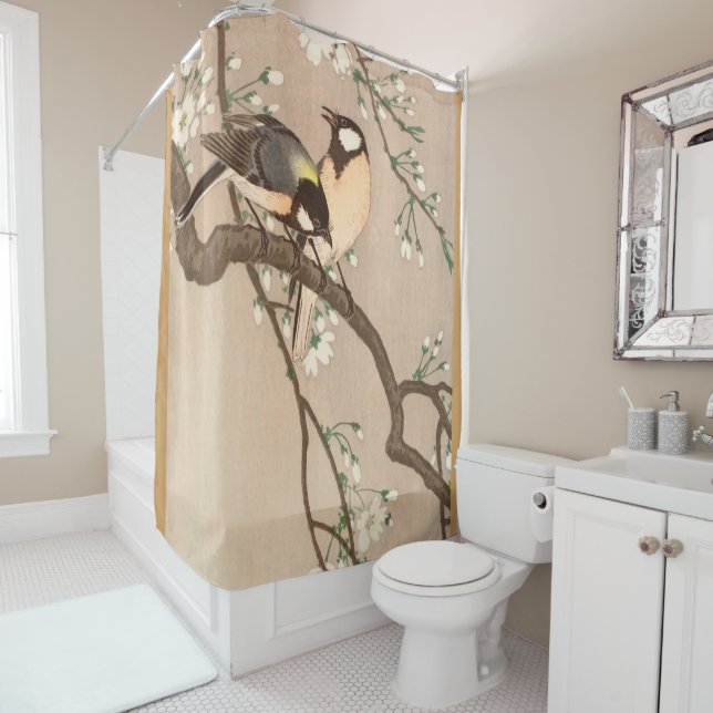 Rideaux De Douche Japonais Asiatique Koson Bird Chickadee Songbird (En situation)