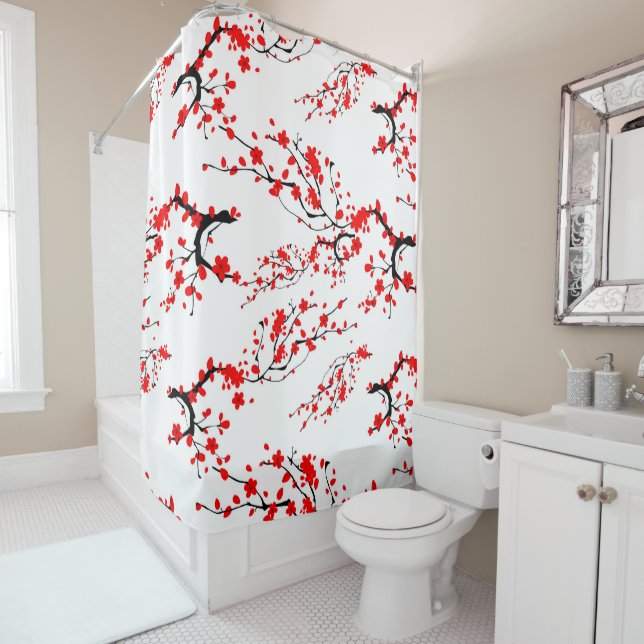 Rideaux De Douche japonais, Sakura tree, fleurs de cerisiers, art fl (En situation)