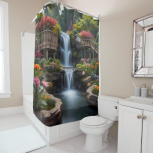 Rideaux De Douche Jardin aux fleurs avec des fleurs d'arbres et des 