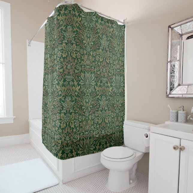 Rideaux De Douche Jardin de fleurs de William Morris - Verts (En situation)