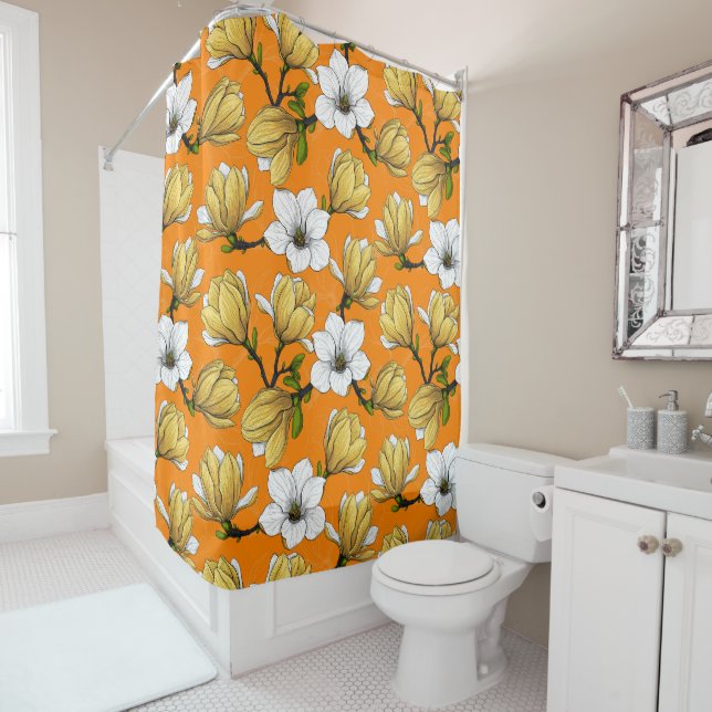 Rideaux De Douche Jardin de Magnolia en jaune (En situation)