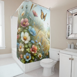 Rideaux De Douche Jardin de papillons de la prairie fleurie