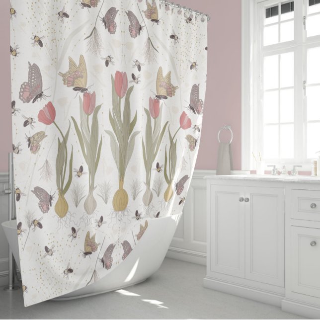 Rideaux De Douche Jardin des papillons (Butterfly and Bumblebee Tulip Garden Shower Curtain From Jenn Steffen For Studio Posies.)