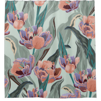 Rideaux De Douche Jardin des tulipes : Grandes Fleurs Vintages