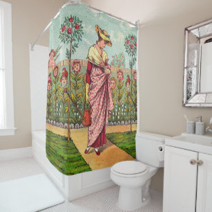 Rideaux De Douche Jardin Fleurir Femme Art Antique