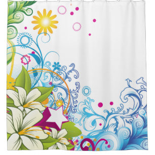 Rideaux De Douche Jardin floral funky avec fleurs de lys et étoile