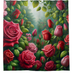 Rideaux De Douche "Jardin Rose éclairé : Fleurs bissées de ifs"