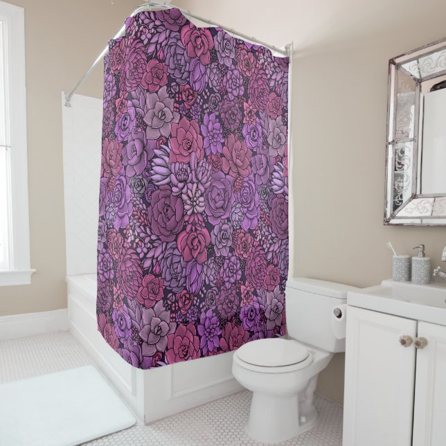 Rideaux De Douche Jardin succulent en rose et violet (En situation)
